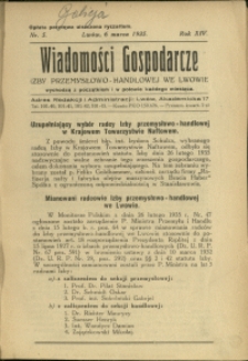 Wiadomości Gospodarcze Izby Przemysłowo-Handlowej we Lwowie : 1935 : nr 5