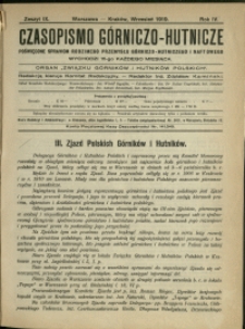 Czasopismo Górniczo-Hutnicze : 1919 : z. 9